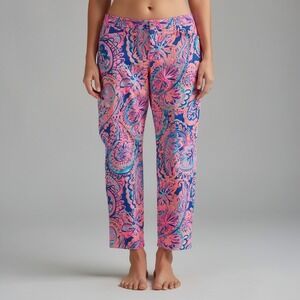 Lilly Pulitzer Pants Women's Size 10 Pink Blue Paisley Print Skinny Leg